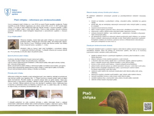 Ptačí chřipka - vymezené pásmo dozoru zůstává stále v platnosti